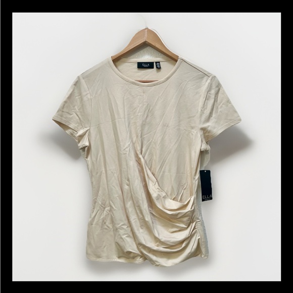 Rafaella Tops - Ella Rafaella‎ Women's Short Sleeve Top Beige Criss Cross Front